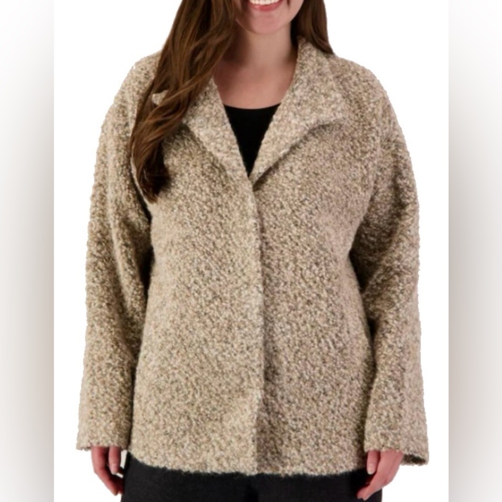 Eileen Fisher Neutral Bouclé Teddy Jacket in Taupe